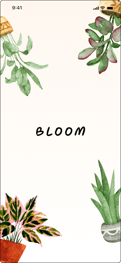 Bloom splash screen with illustrated plants