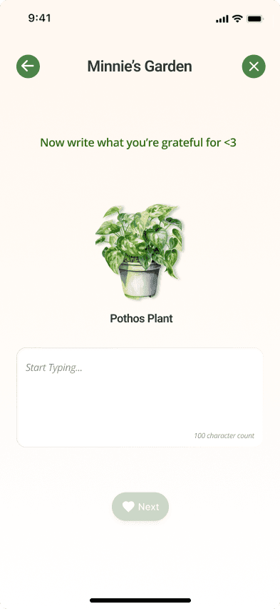 Bloom screen for writing a gratitude note