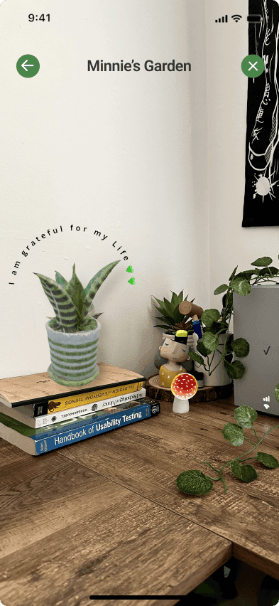 Bloom plant in a real room with its gratitude note